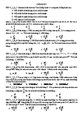 câu hỏi trắc nghiệm môn Hình 12 - Chương 1